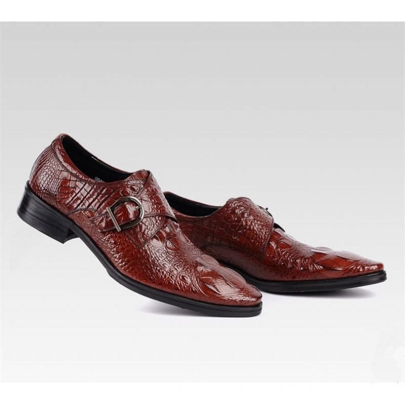 Sapatos Formais Masculinos Com Bico Fino E Slip-on Brogue - Vermelho