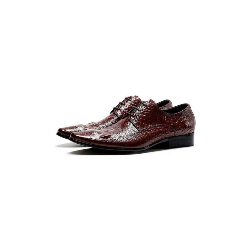 Sapatos Formais Masculinos Com Bico Fino E Textura Jacaré Brogue - Vermelho