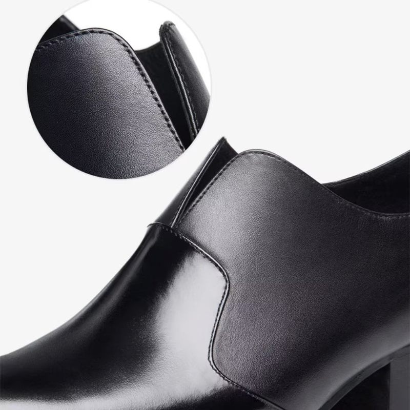 Sapatos Formais Masculinos Com Bico Fino Em Relevo E Deslizamento Sociais - Preto