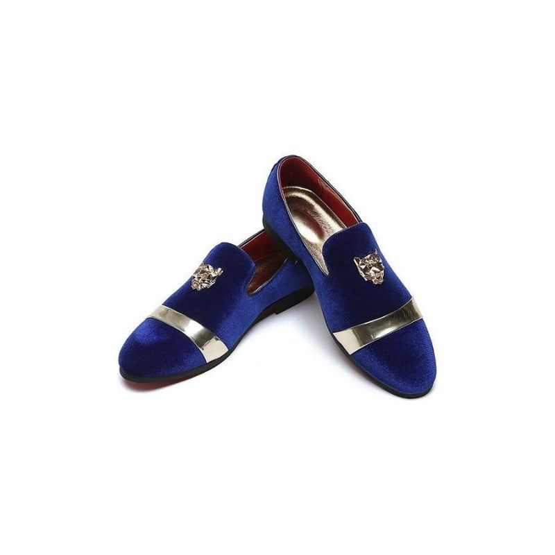 Sapatos Formais Masculinos Com Bico Fino Metálico E Slip-ons - Azul