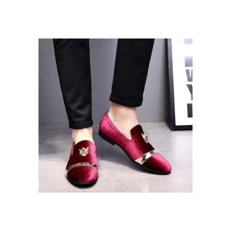 Sapatos Formais Masculinos Com Bico Fino Metálico E Slip-ons - Vermelho