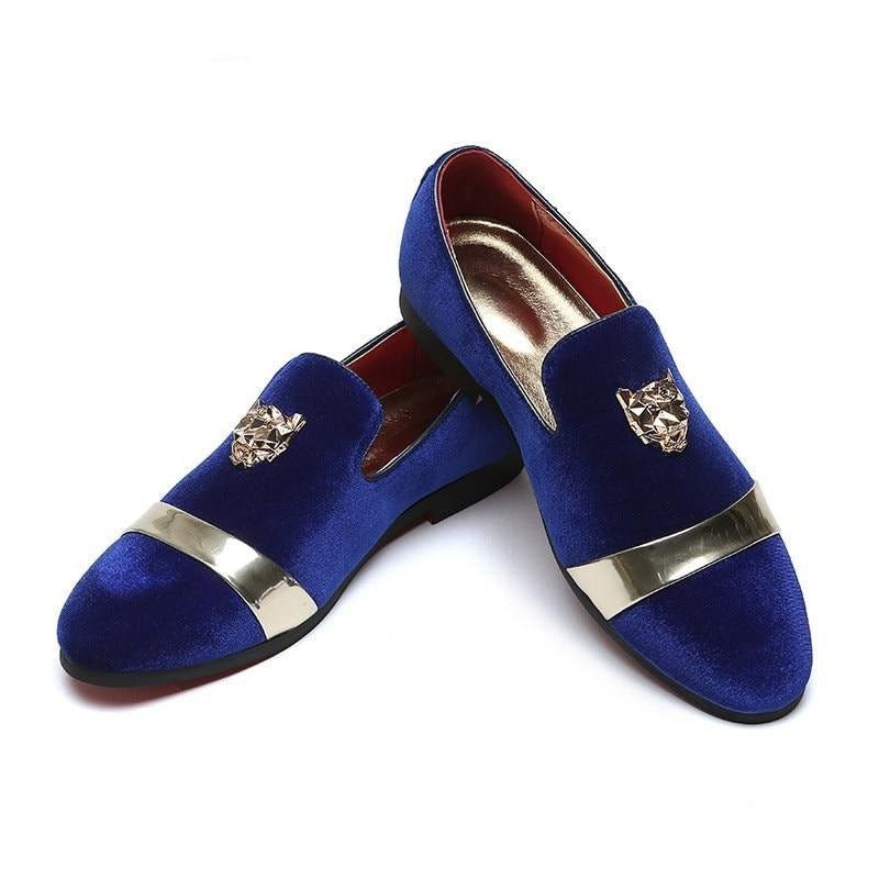 Sapatos Formais Masculinos Com Bico Fino Metálico E Slip-ons - Azul