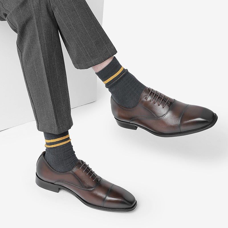 Sapatos Formais Masculinos Com Bico Fino Oxford - Café