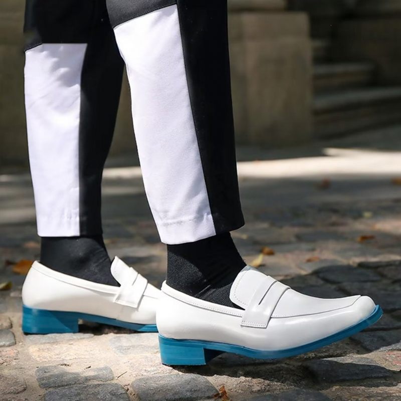 Sapatos Formais Masculinos Com Bico Quadrado E Deslizamento Em Sociais - Branco