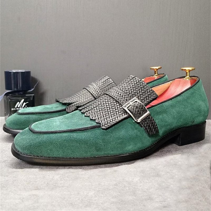 Sapatos Formais Masculinos Com Bico Quadrado E Elegantes Sociais Outono - Verde