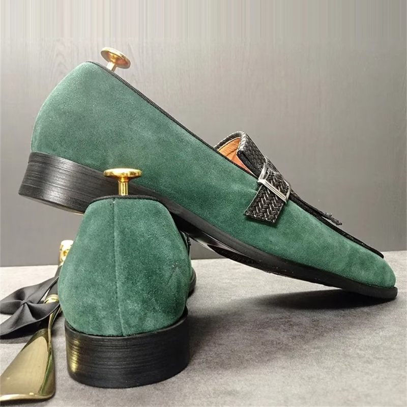 Sapatos Formais Masculinos Com Bico Quadrado E Elegantes Sociais Outono - Verde