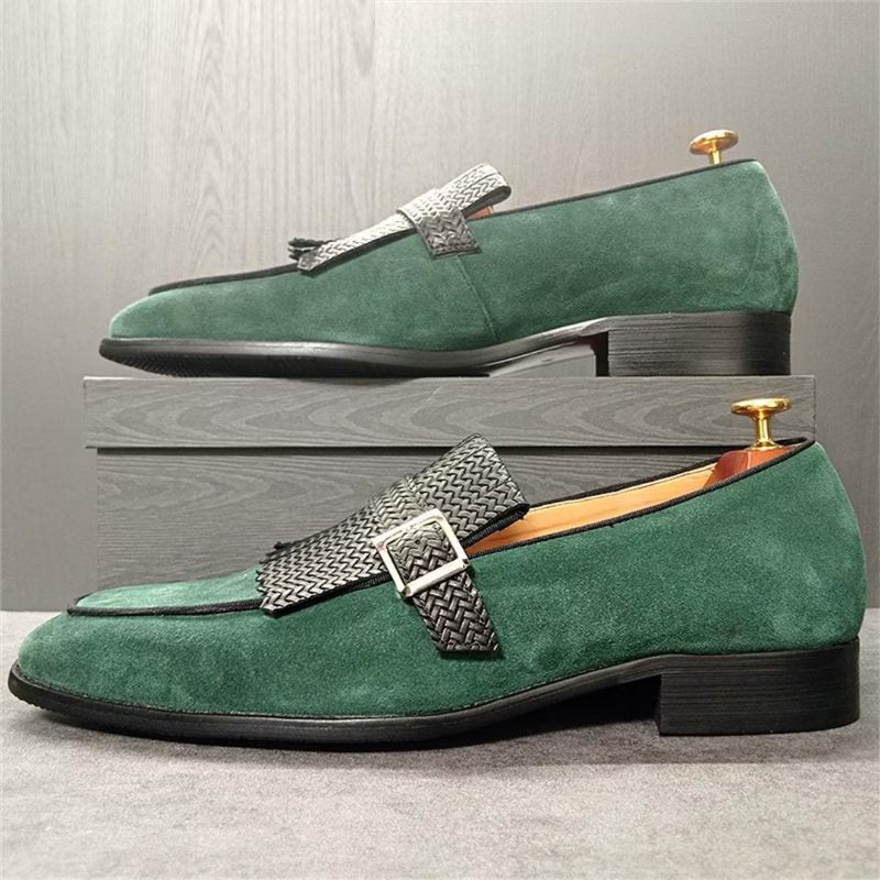 Sapatos Formais Masculinos Com Bico Quadrado E Elegantes Sociais Outono - Verde