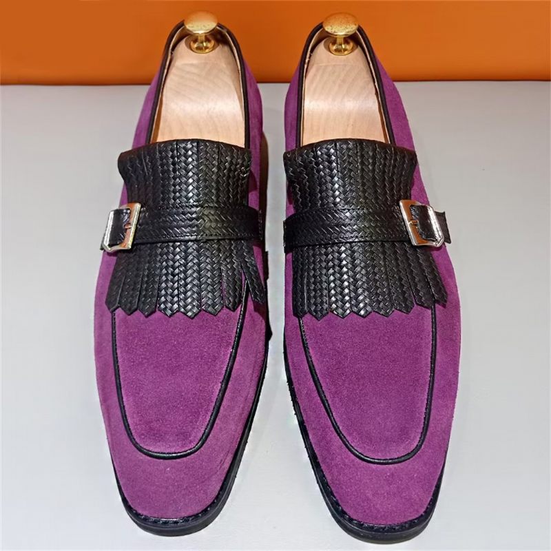 Sapatos Formais Masculinos Com Bico Quadrado E Elegantes Sociais Outono - Roxo