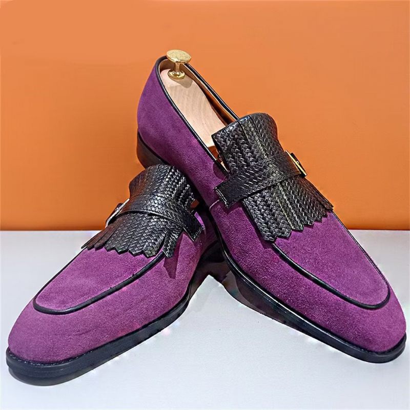 Sapatos Formais Masculinos Com Bico Quadrado E Elegantes Sociais Outono - Roxo