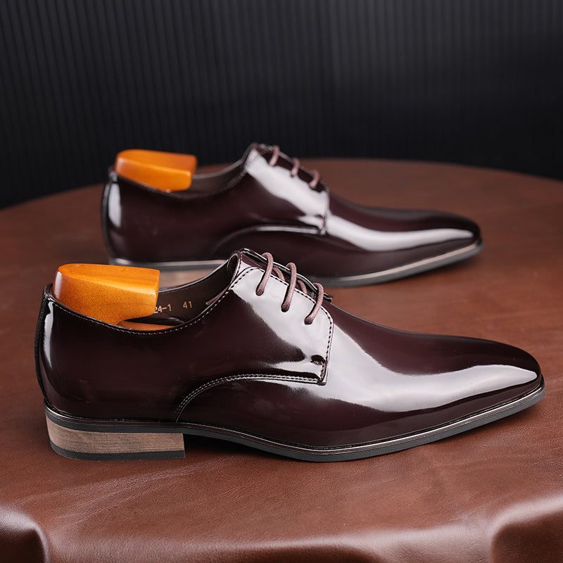 Sapatos Formais Masculinos Com Bico Quadrado Em Relevo E Elegantes Sociais Oxford - Café