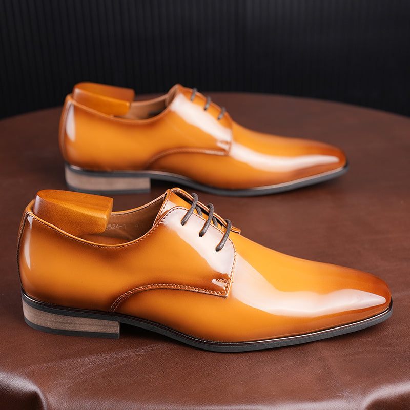 Sapatos Formais Masculinos Com Bico Quadrado Em Relevo E Elegantes Sociais Oxford - Café