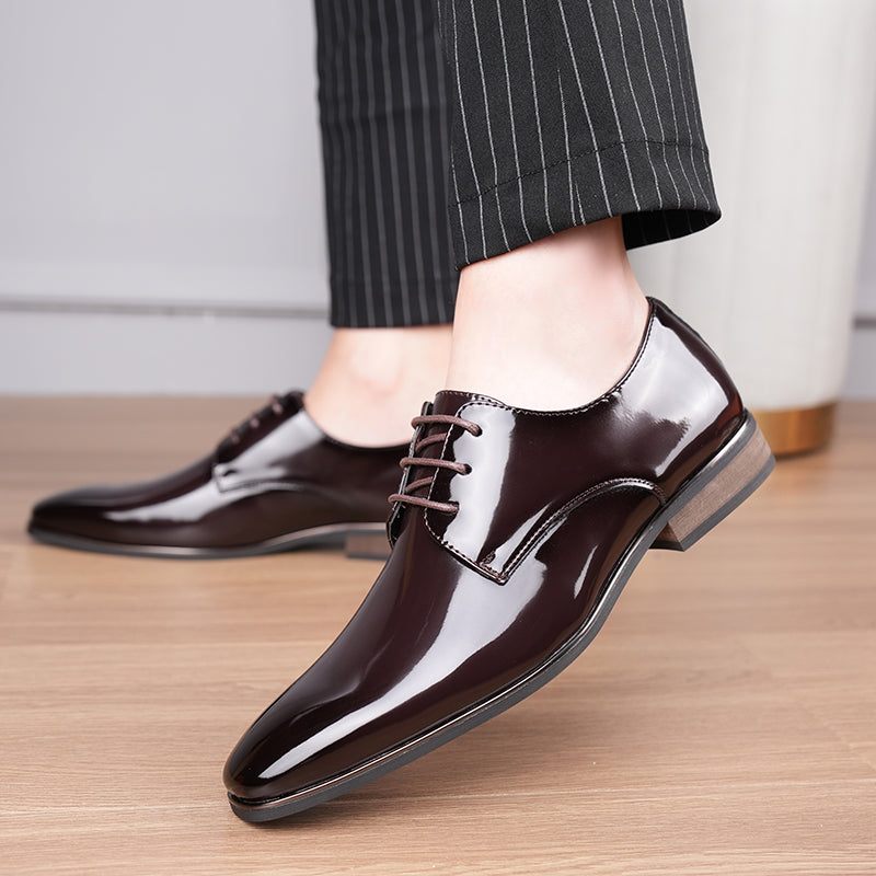 Sapatos Formais Masculinos Com Bico Quadrado Em Relevo E Elegantes Sociais Oxford - Café