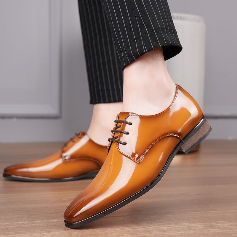 Sapatos Formais Masculinos Com Bico Quadrado Em Relevo E Elegantes Sociais Oxford - Café