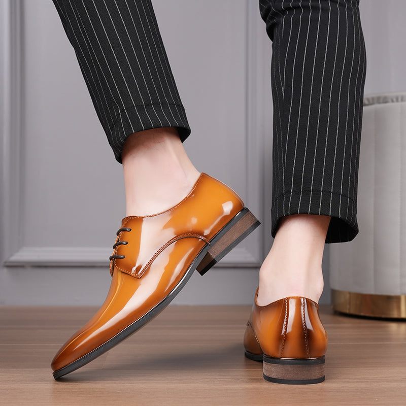 Sapatos Formais Masculinos Com Bico Quadrado Em Relevo E Elegantes Sociais Oxford - Café