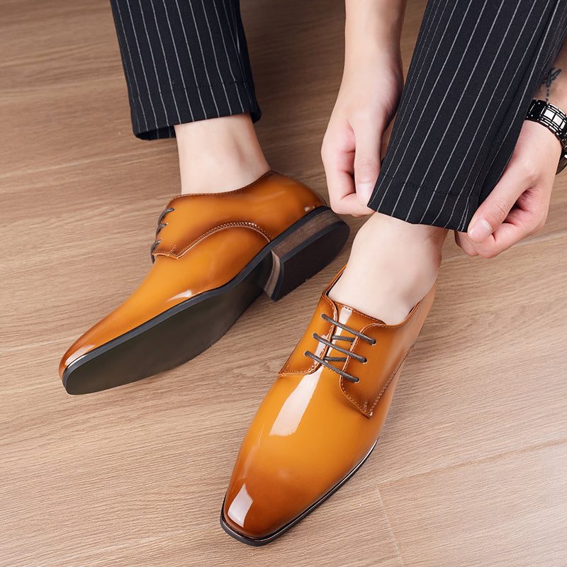 Sapatos Formais Masculinos Com Bico Quadrado Em Relevo E Elegantes Sociais Oxford - Café