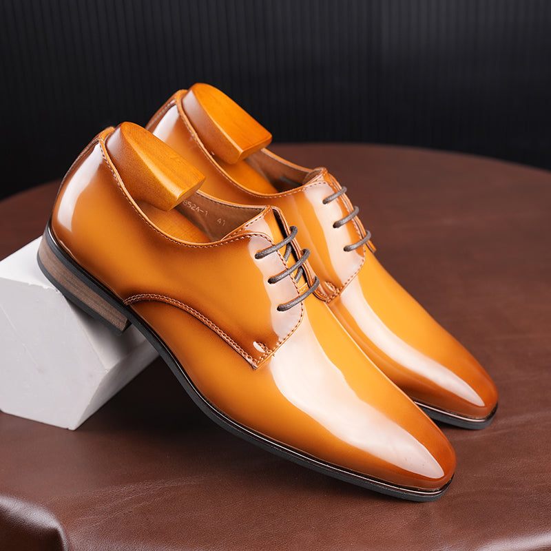 Sapatos Formais Masculinos Com Bico Quadrado Em Relevo E Elegantes Sociais Oxford - Café