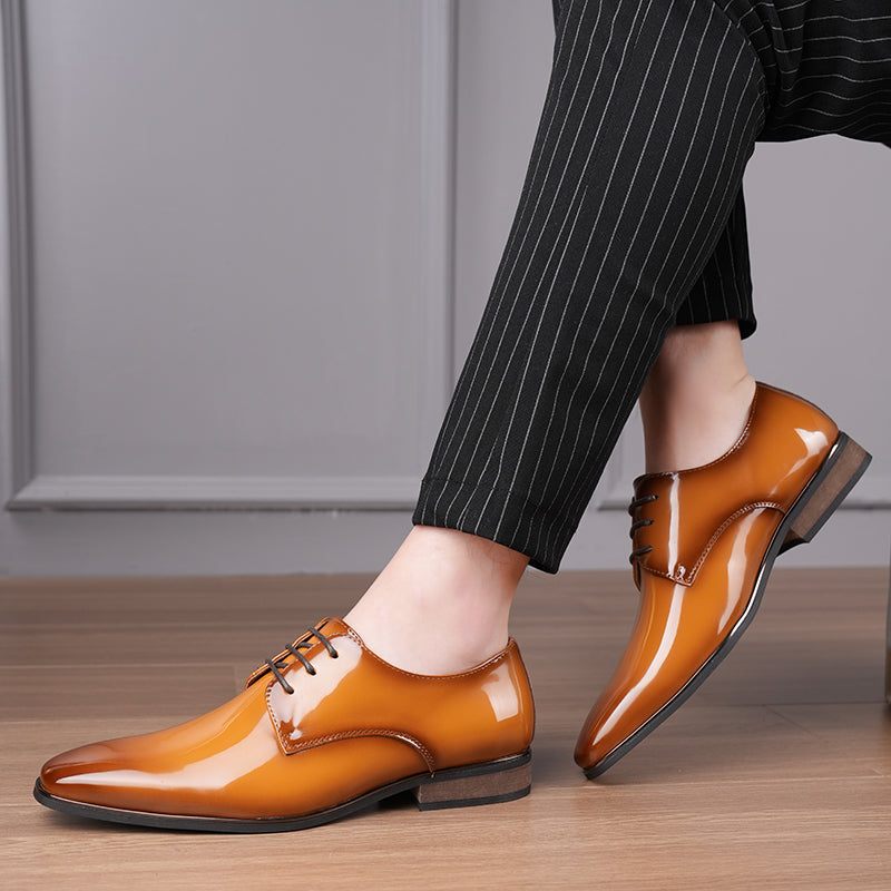 Sapatos Formais Masculinos Com Bico Quadrado Em Relevo E Elegantes Sociais Oxford - Café