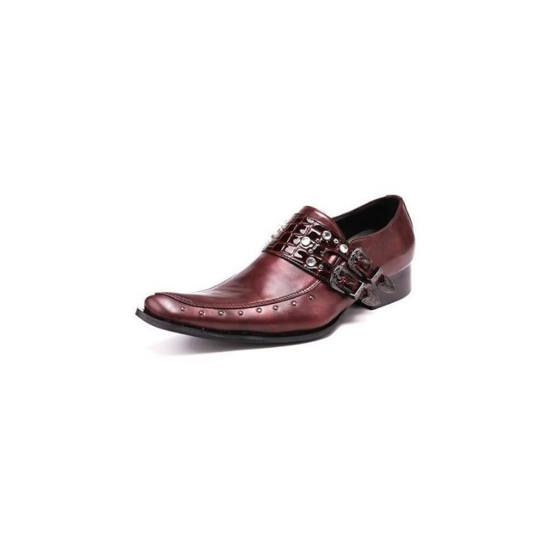 Sapatos Formais Masculinos Com Bico Quadrado Oxford - Borgonha