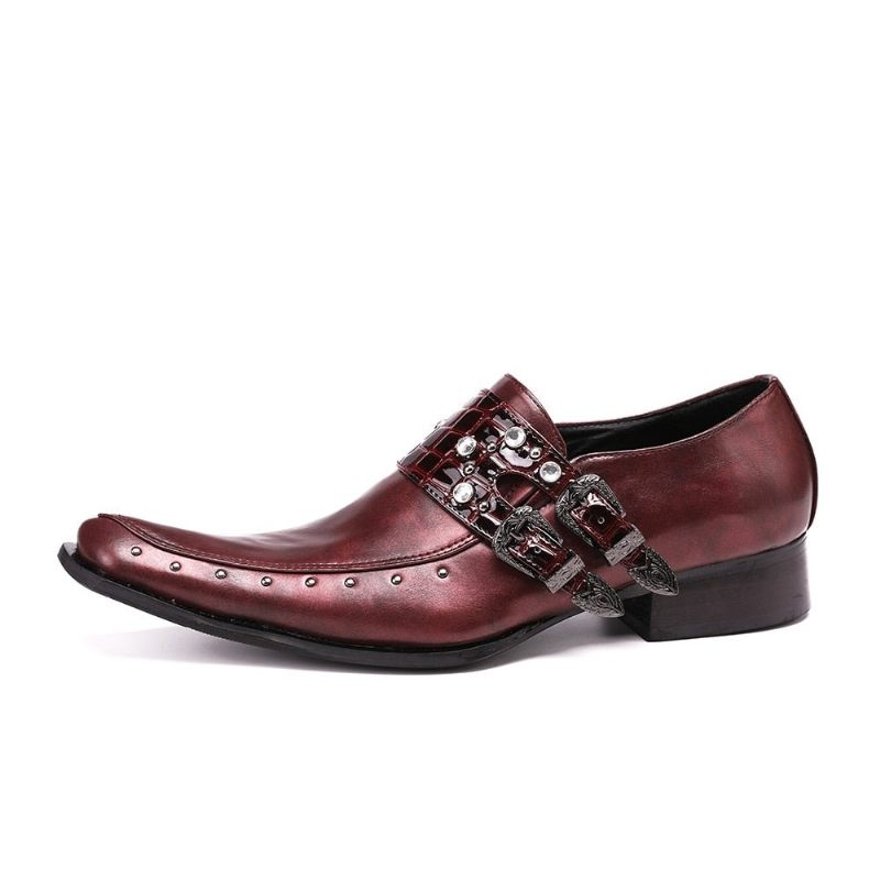 Sapatos Formais Masculinos Com Bico Quadrado Oxford - Borgonha