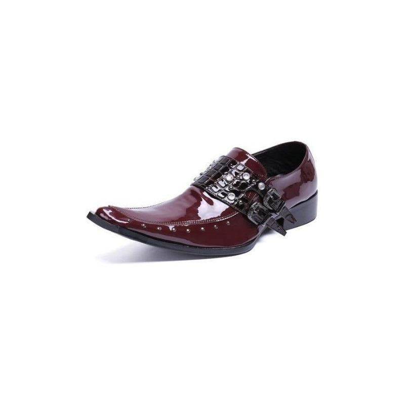 Sapatos Formais Masculinos Com Bico Quadrado Oxford - Bordeaux Brilho