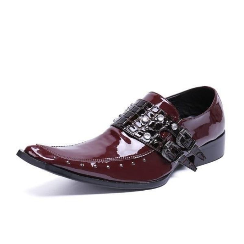 Sapatos Formais Masculinos Com Bico Quadrado Oxford - Bordeaux Brilho