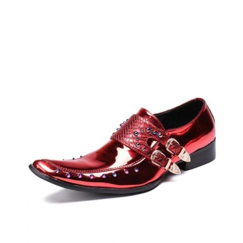 Sapatos Formais Masculinos Com Bico Quadrado Oxford - Vermelho