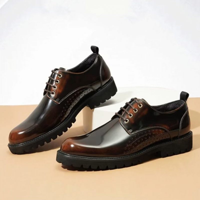 Sapatos Formais Masculinos Com Bico Redondo Derby - Café