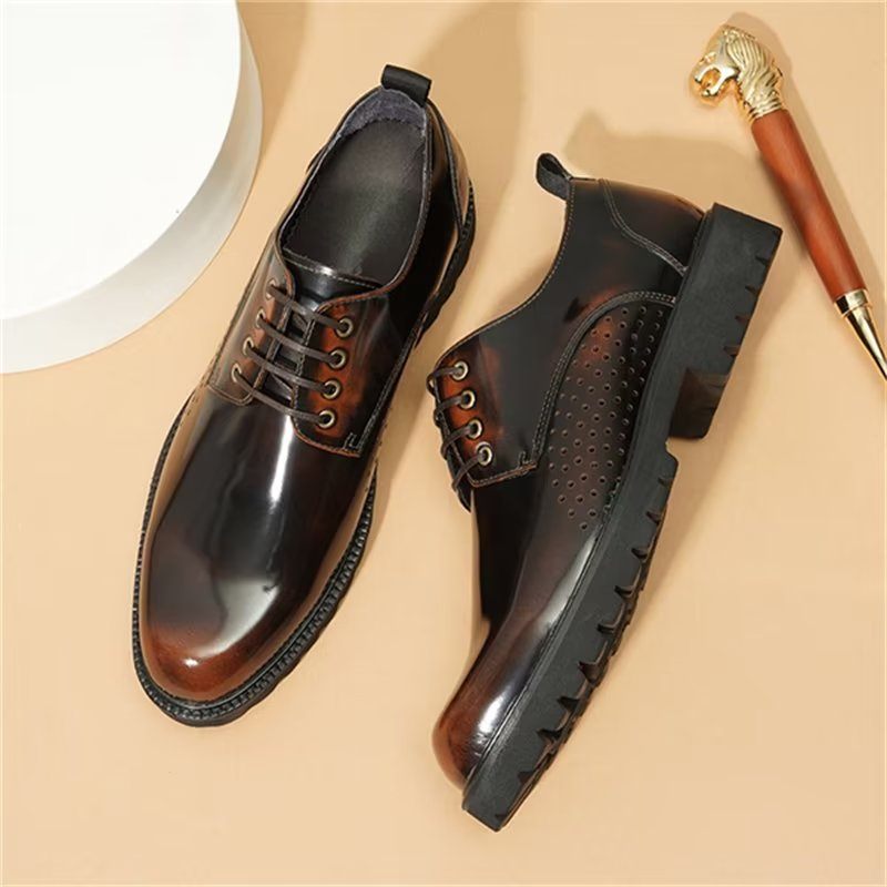 Sapatos Formais Masculinos Com Bico Redondo Derby - Café