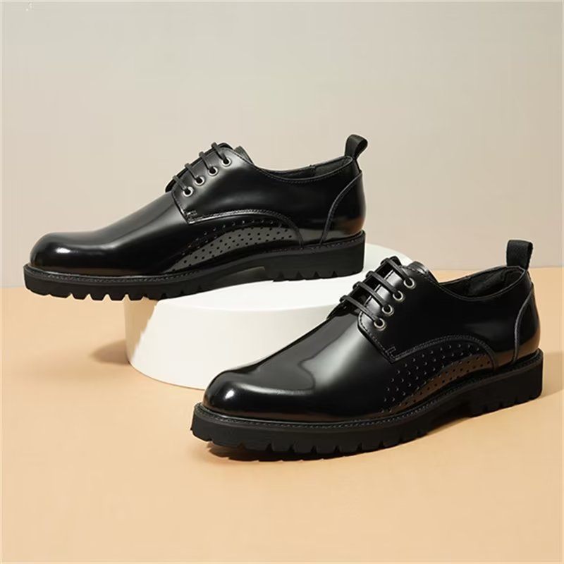 Sapatos Formais Masculinos Com Bico Redondo Derby - Preto