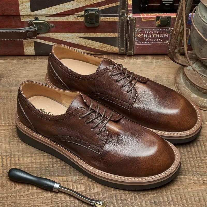 Sapatos Formais Masculinos Com Bico Redondo E Elegantes - Café