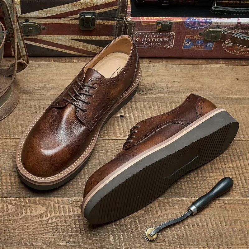 Sapatos Formais Masculinos Com Bico Redondo E Elegantes - Café