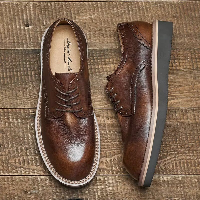 Sapatos Formais Masculinos Com Bico Redondo E Elegantes - Café