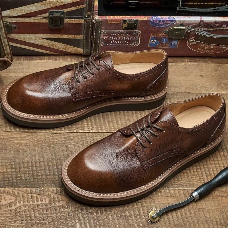 Sapatos Formais Masculinos Com Bico Redondo E Elegantes - Café