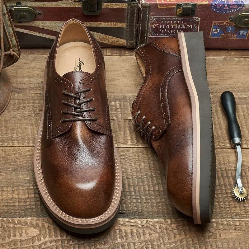 Sapatos Formais Masculinos Com Bico Redondo E Elegantes - Café