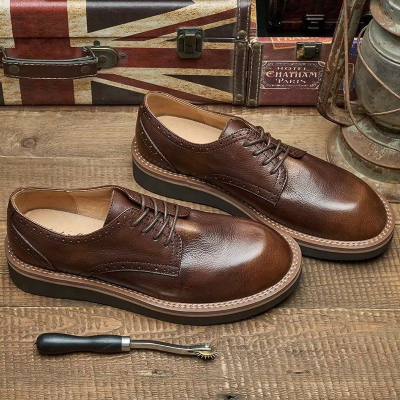 Sapatos Formais Masculinos Com Bico Redondo E Elegantes - Café