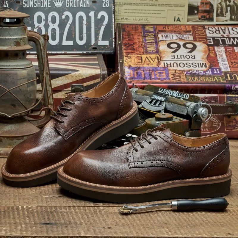 Sapatos Formais Masculinos Com Bico Redondo E Elegantes - Café