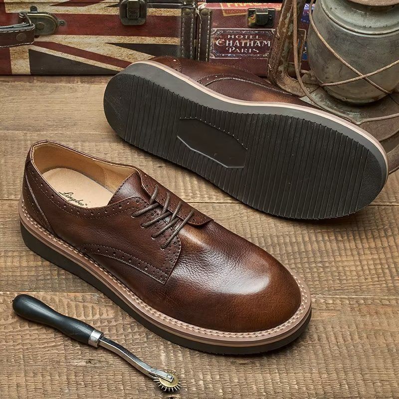 Sapatos Formais Masculinos Com Bico Redondo E Elegantes - Café