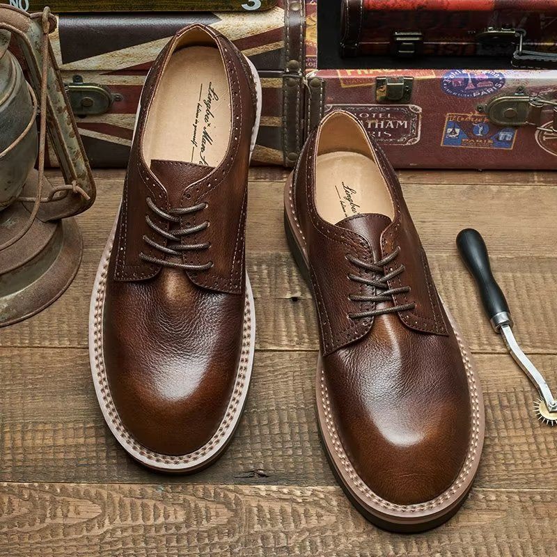 Sapatos Formais Masculinos Com Bico Redondo E Elegantes - Café