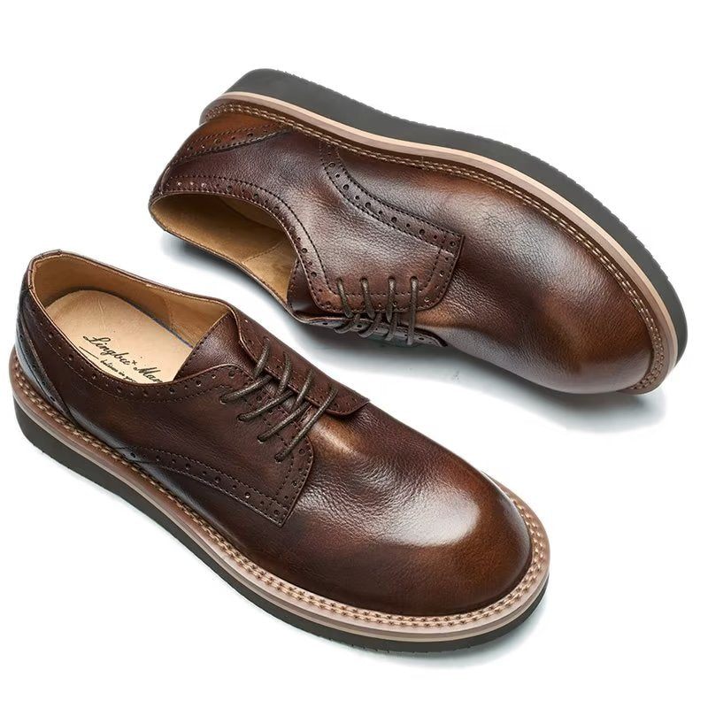 Sapatos Formais Masculinos Com Bico Redondo E Elegantes - Café