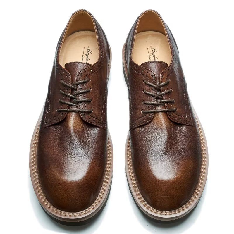 Sapatos Formais Masculinos Com Bico Redondo E Elegantes - Café