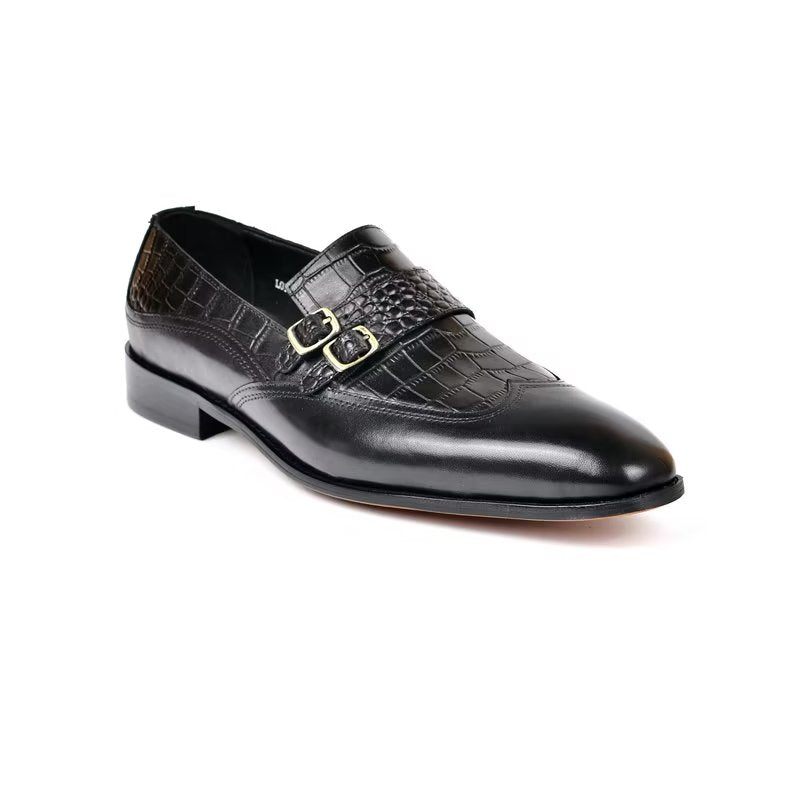 Sapatos Formais Masculinos Com Bico Redondo Monkstrap - Preto