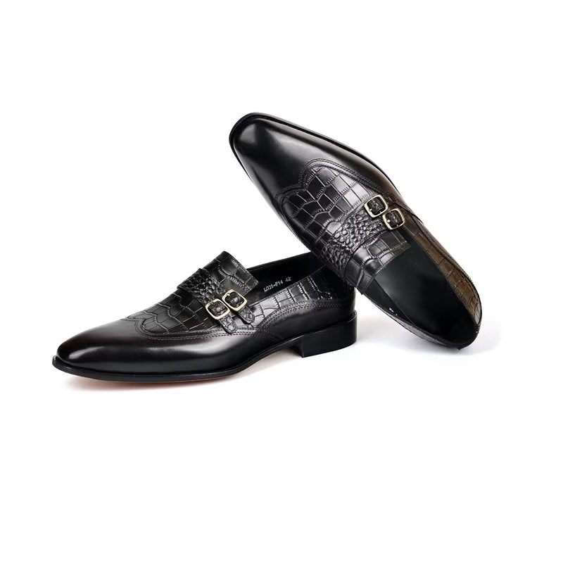 Sapatos Formais Masculinos Com Bico Redondo Monkstrap - Preto