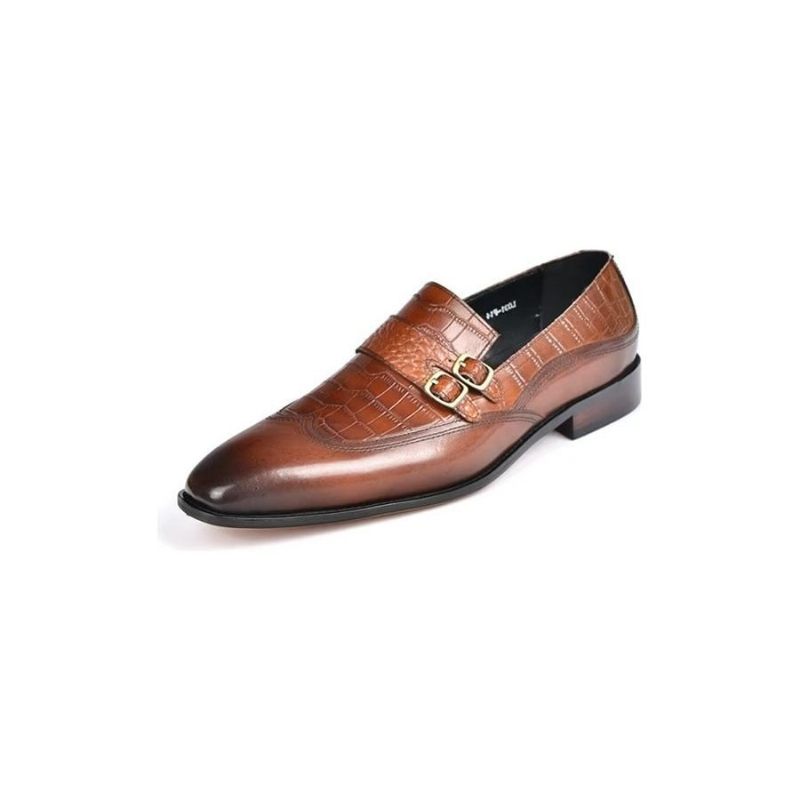 Sapatos Formais Masculinos Com Bico Redondo Monkstrap - Café