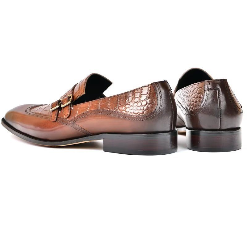 Sapatos Formais Masculinos Com Bico Redondo Monkstrap - Café