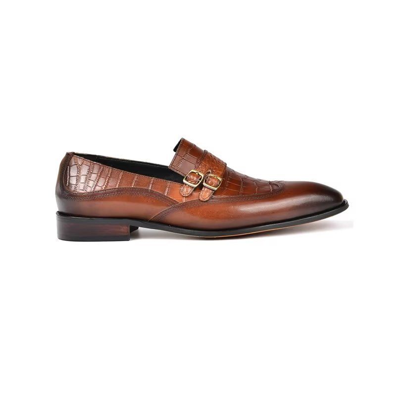 Sapatos Formais Masculinos Com Bico Redondo Monkstrap - Café