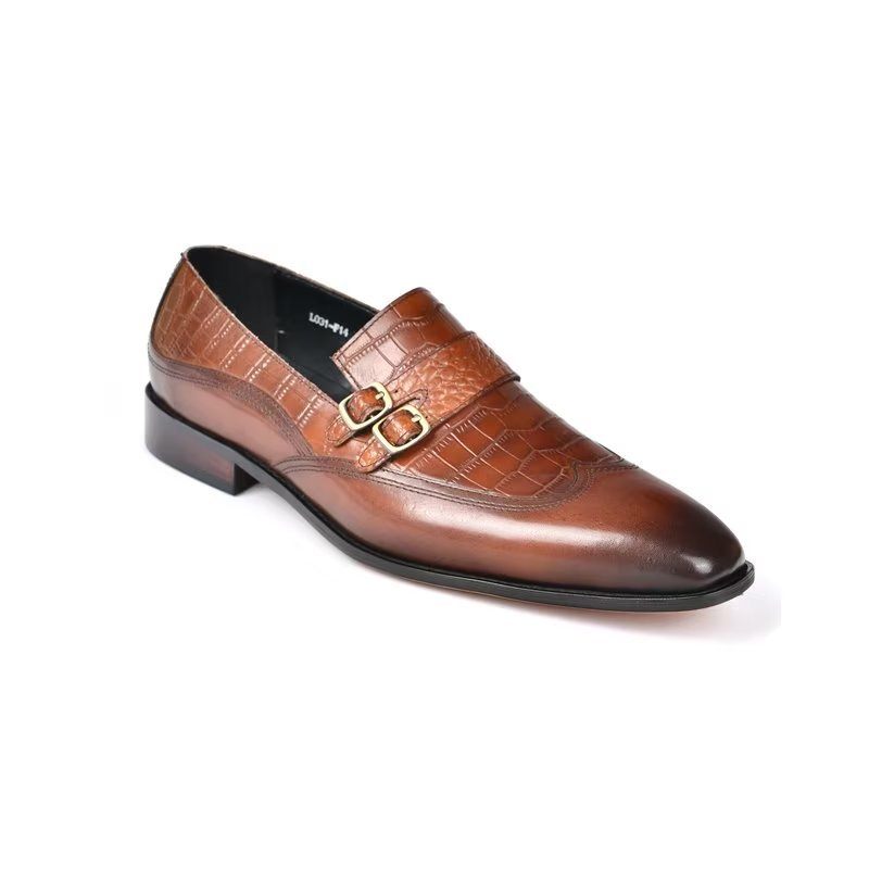 Sapatos Formais Masculinos Com Bico Redondo Monkstrap - Café