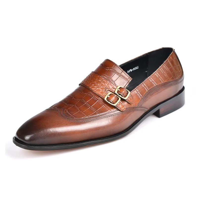 Sapatos Formais Masculinos Com Bico Redondo Monkstrap - Café