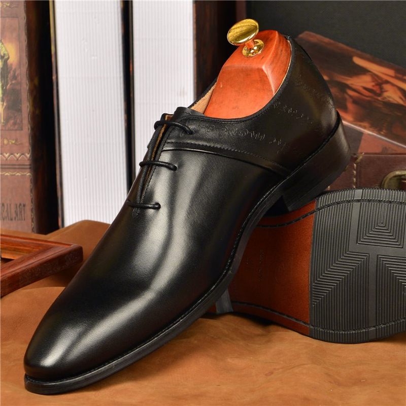 Sapatos Formais Masculinos Com Cadarço E Bico Fino Para Casamento - Preto