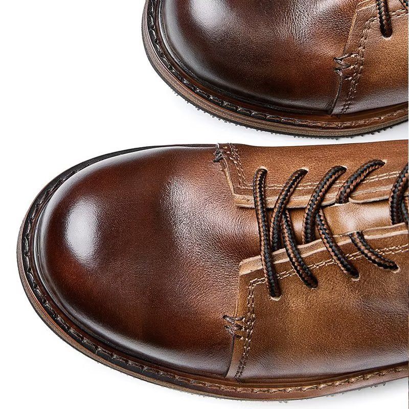 Sapatos Formais Masculinos Com Cadarço E Bico Redondo - Café