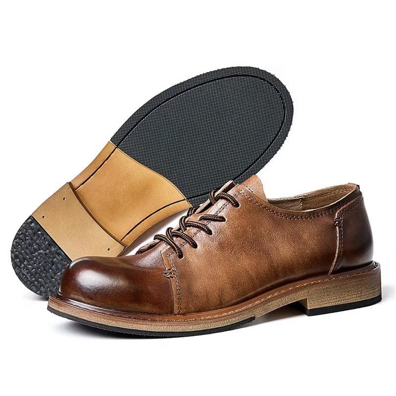 Sapatos Formais Masculinos Com Cadarço E Bico Redondo - Café